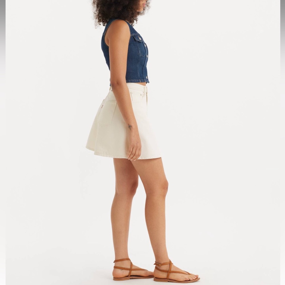 NWT Levi's Premium High-Rise High Waist A-Line Flounce Mini Denim Skirt White 25 - Picture 7 of 15